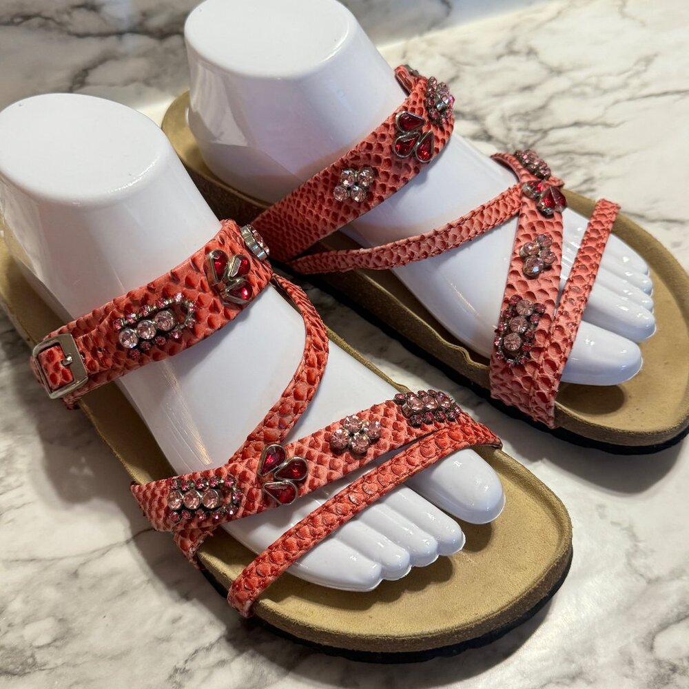 Birkenstock Coral Sandals with Rhinestone Accents